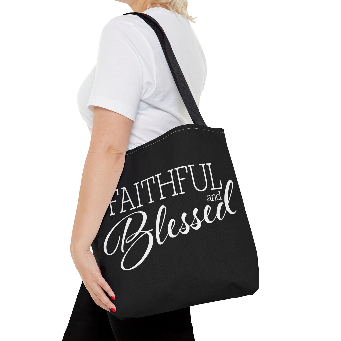 Faithful and Blessed Tote Bag - Black